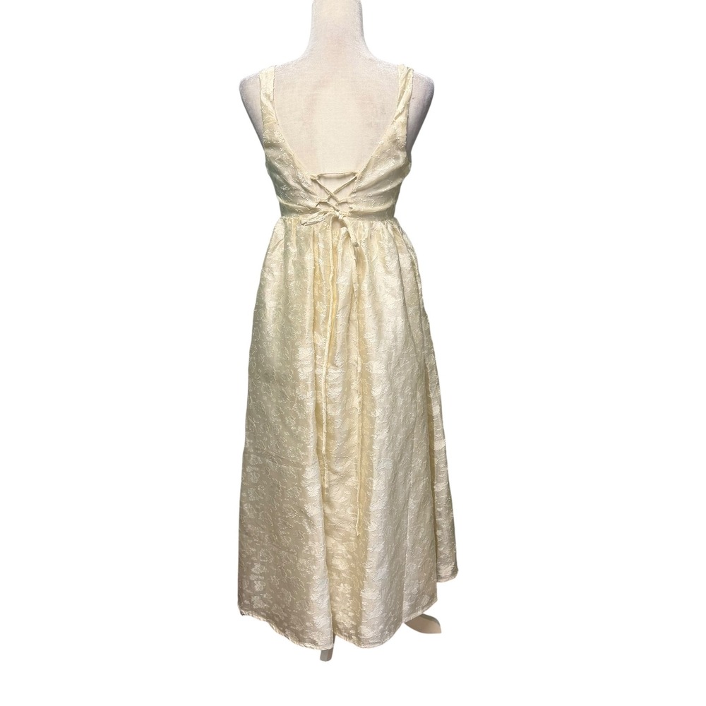 Lulus Dress Women M‎ Basque Cream Floral Jacquard Ruffle Square Neck Midi A-Line - Picture 9 of 11